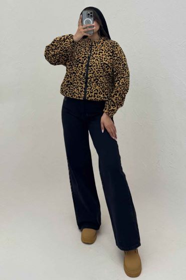 بامبر جکت کتان پلنگی کد 1146