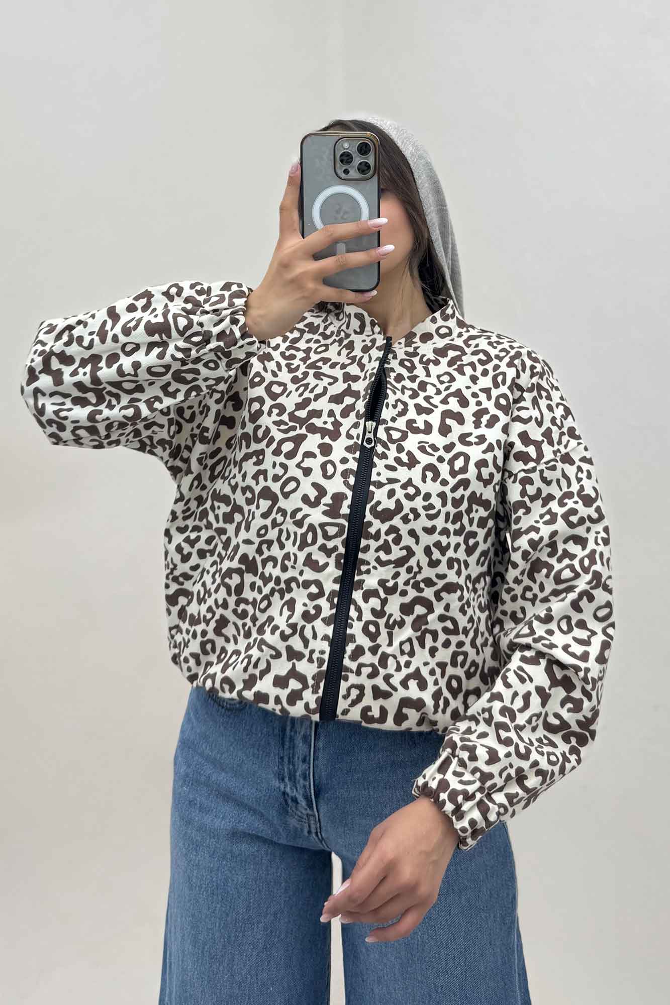 بامبر جکت کتان پلنگی کد 1146