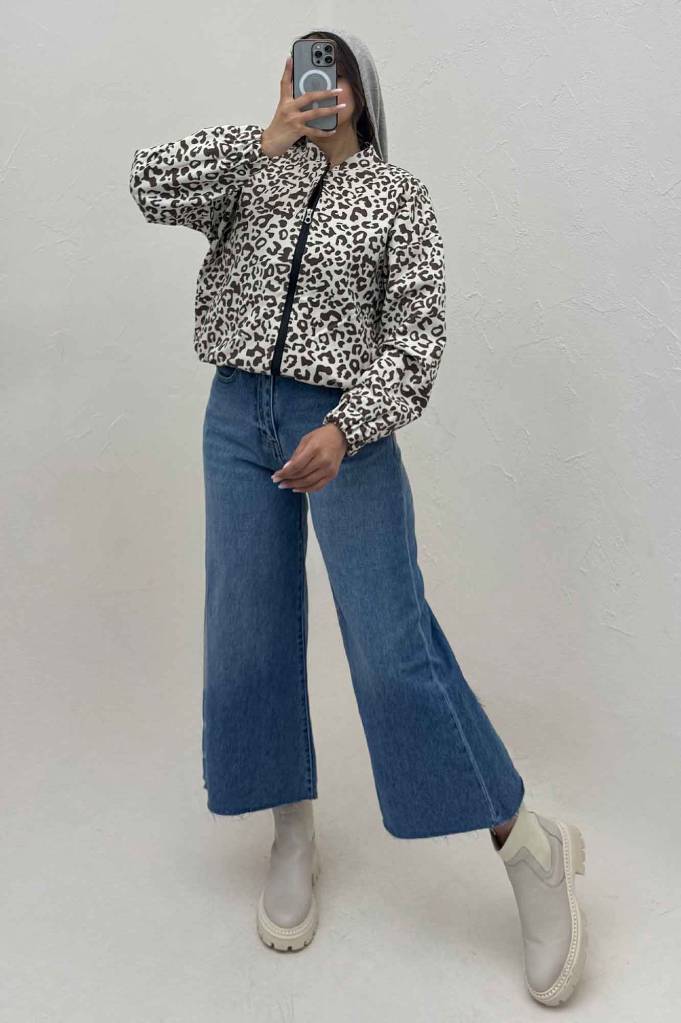 بامبر جکت کتان پلنگی کد 1146