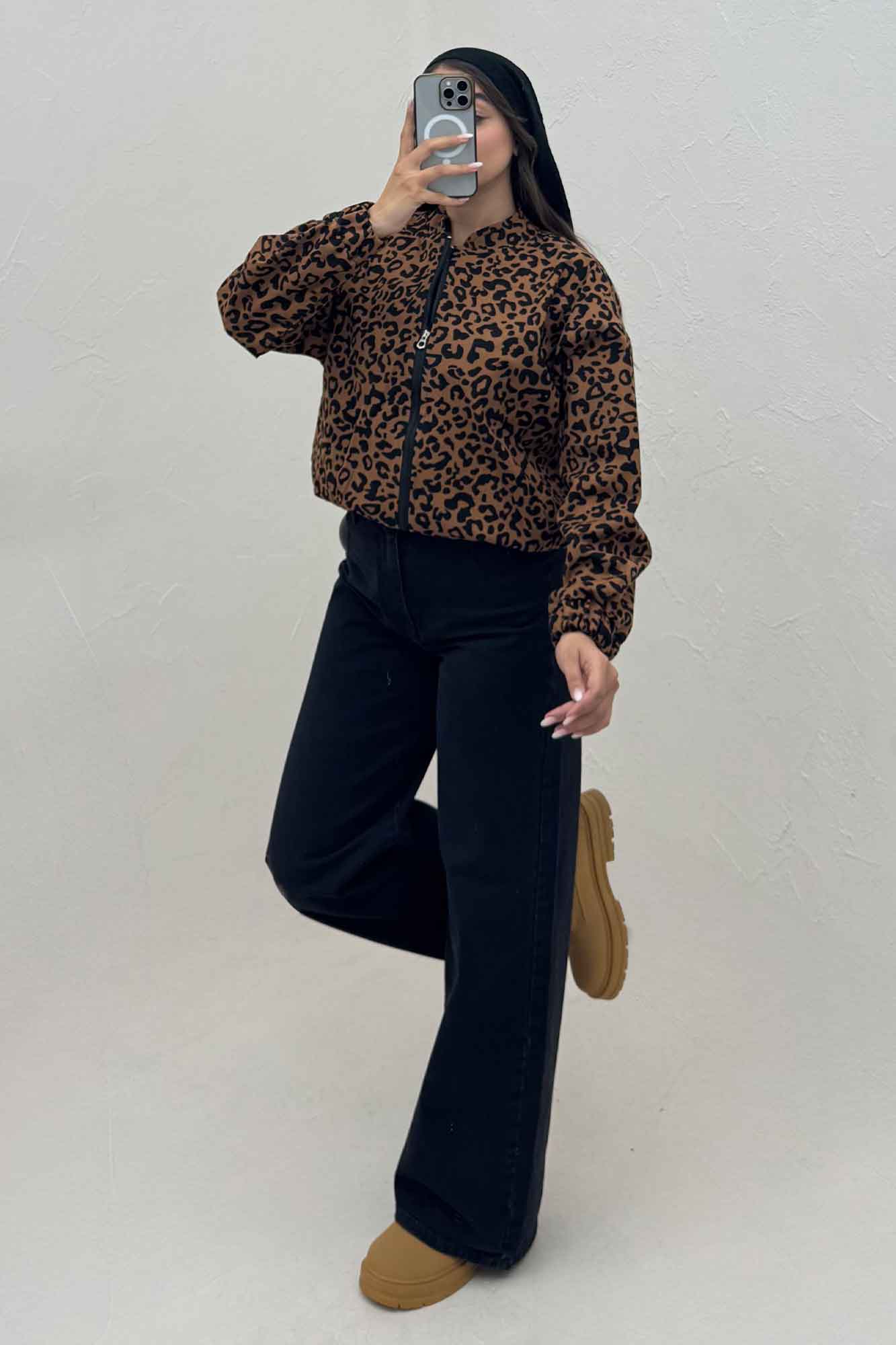 بامبر جکت کتان پلنگی کد 1146