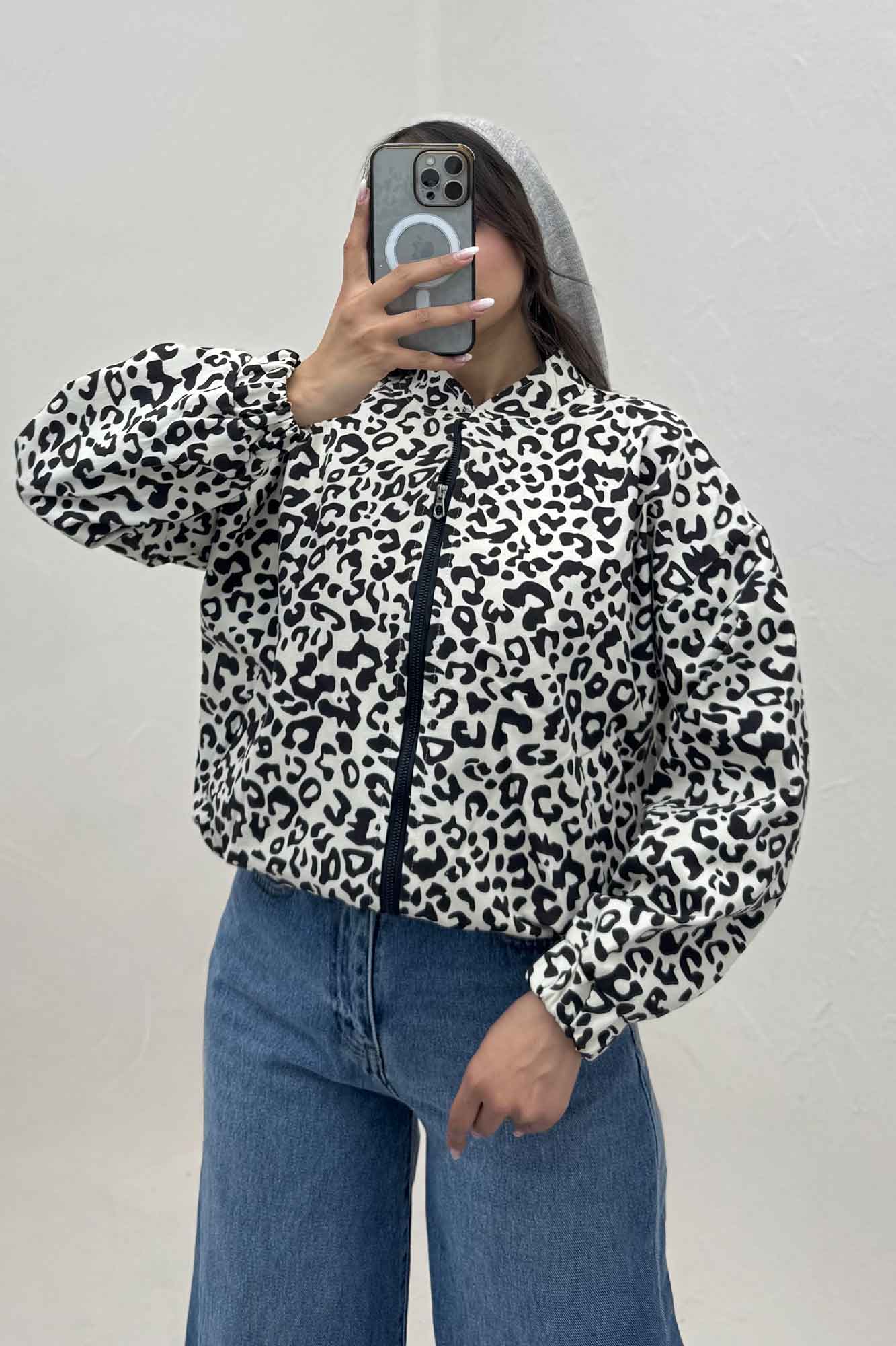 بامبر جکت کتان پلنگی کد 1146