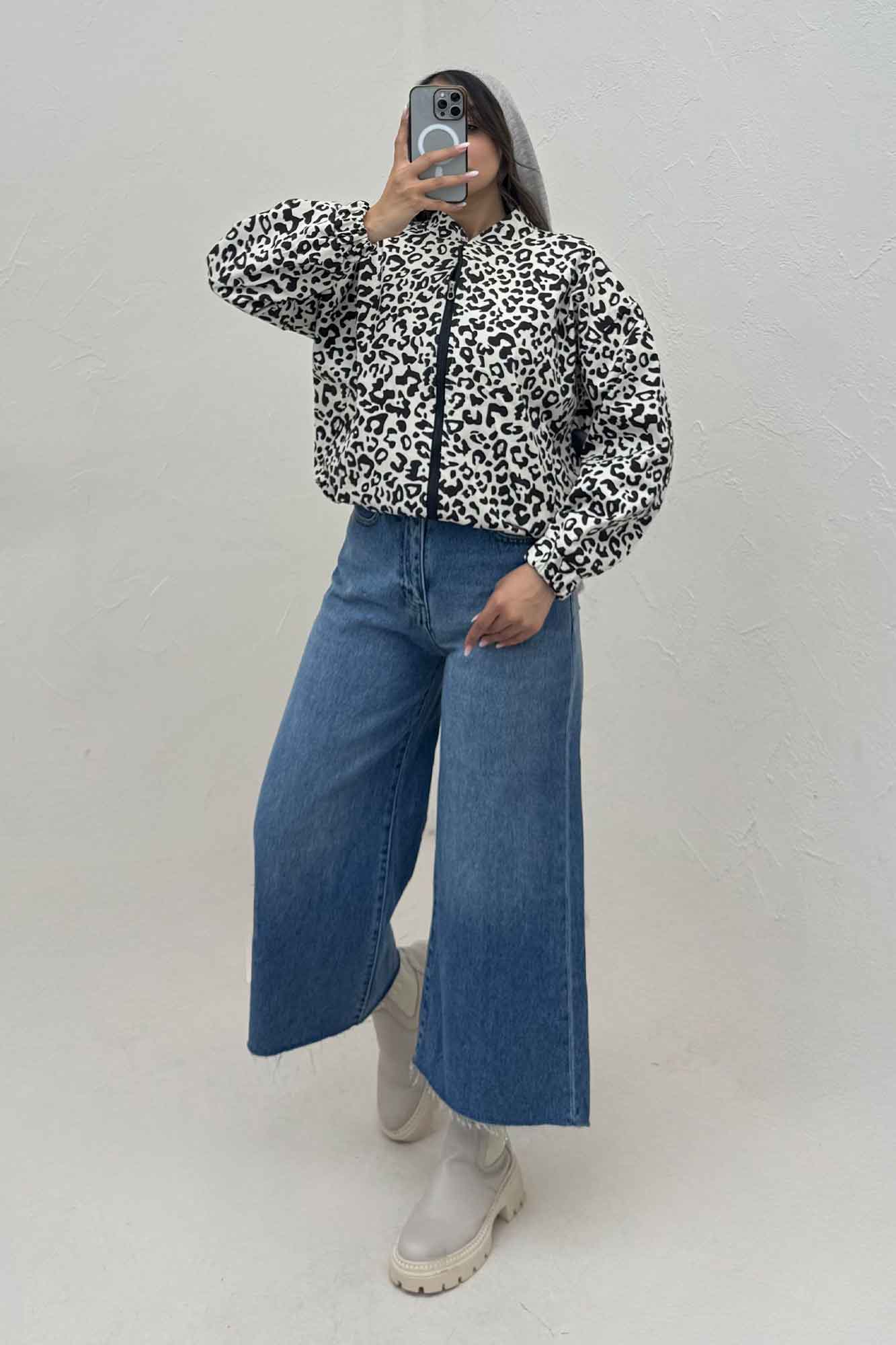 بامبر جکت کتان پلنگی کد 1146