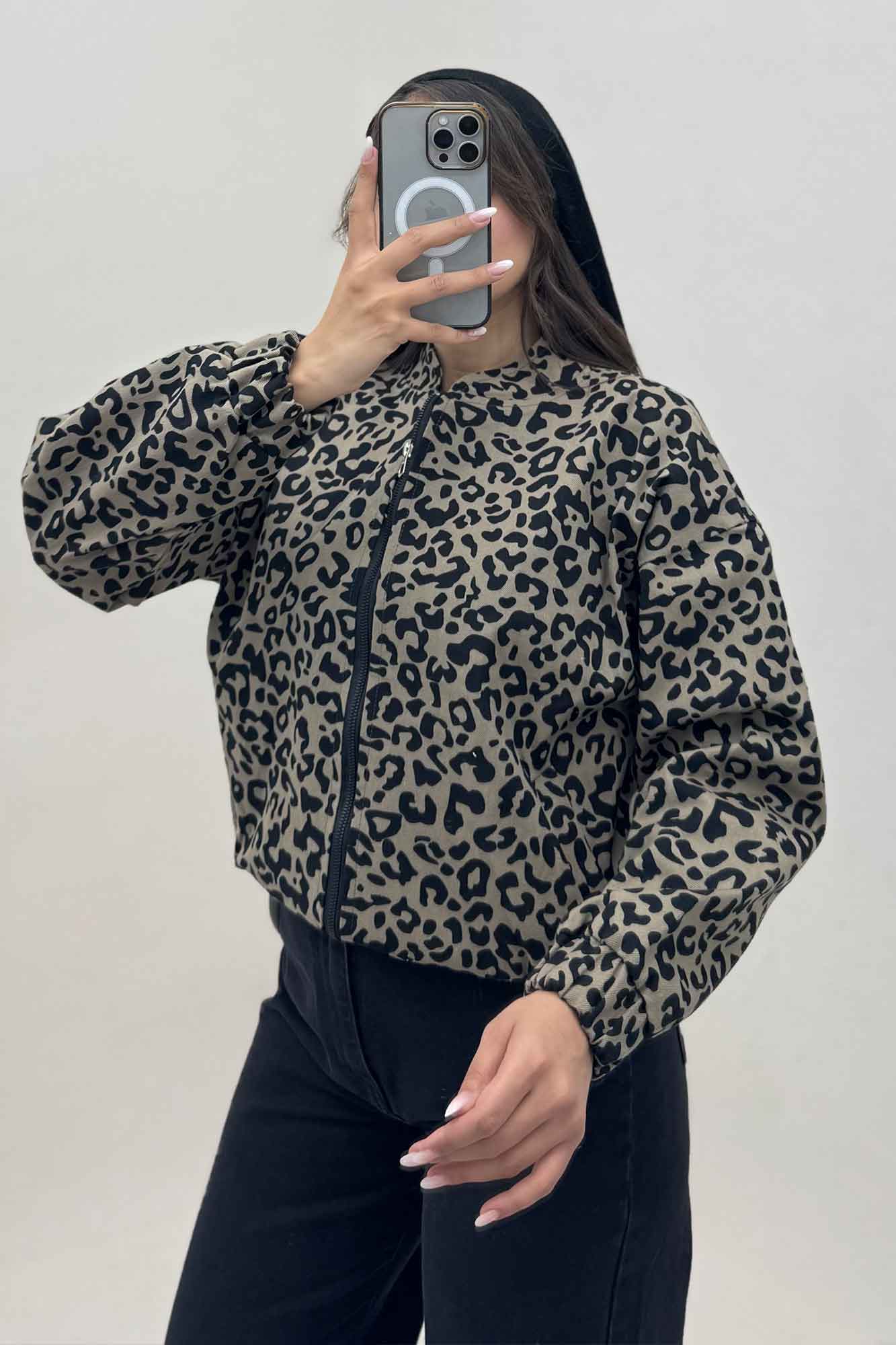 بامبر جکت کتان پلنگی کد 1146