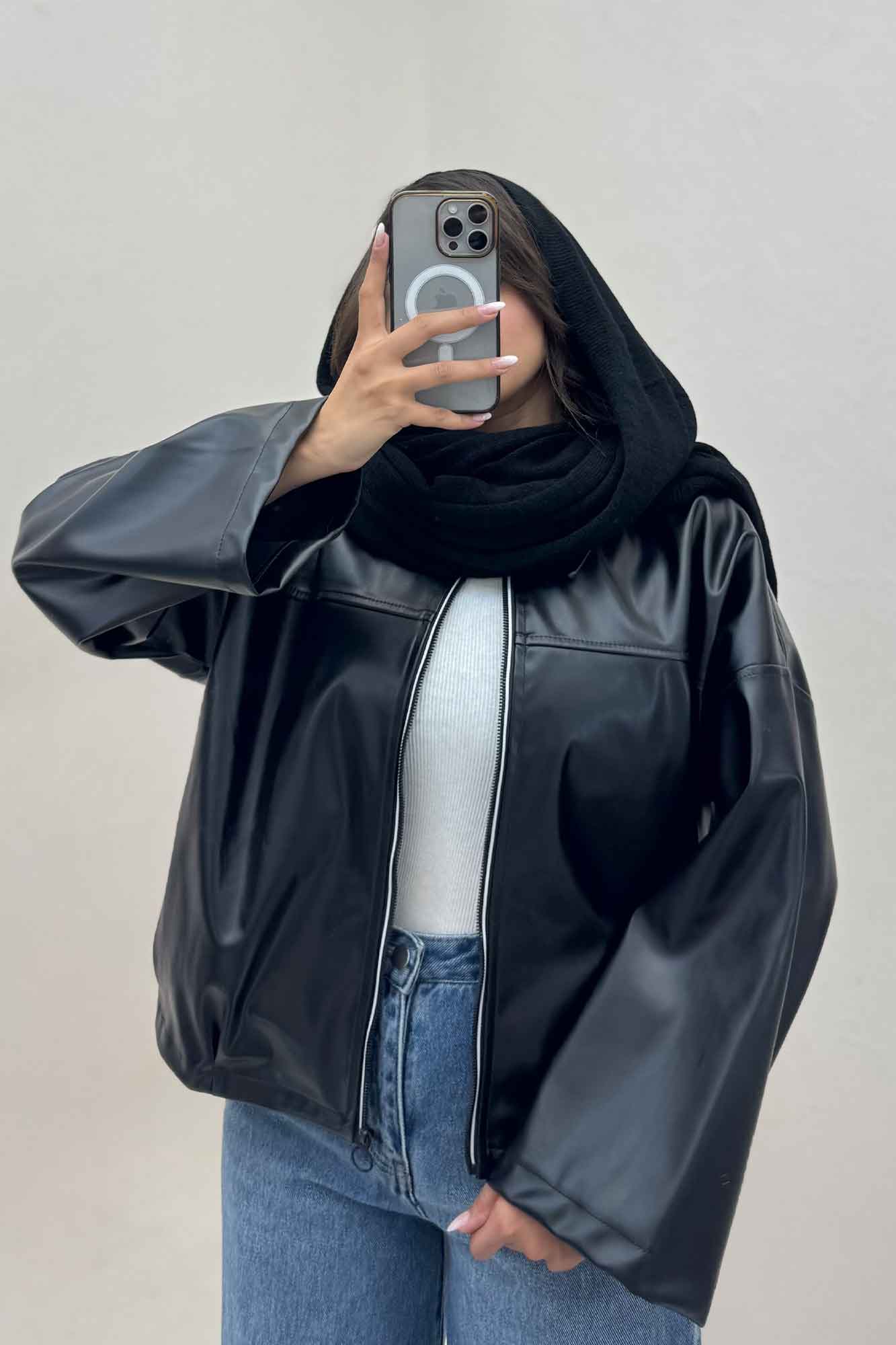 بامبر جکت چرم جلو زیپ کد 1137