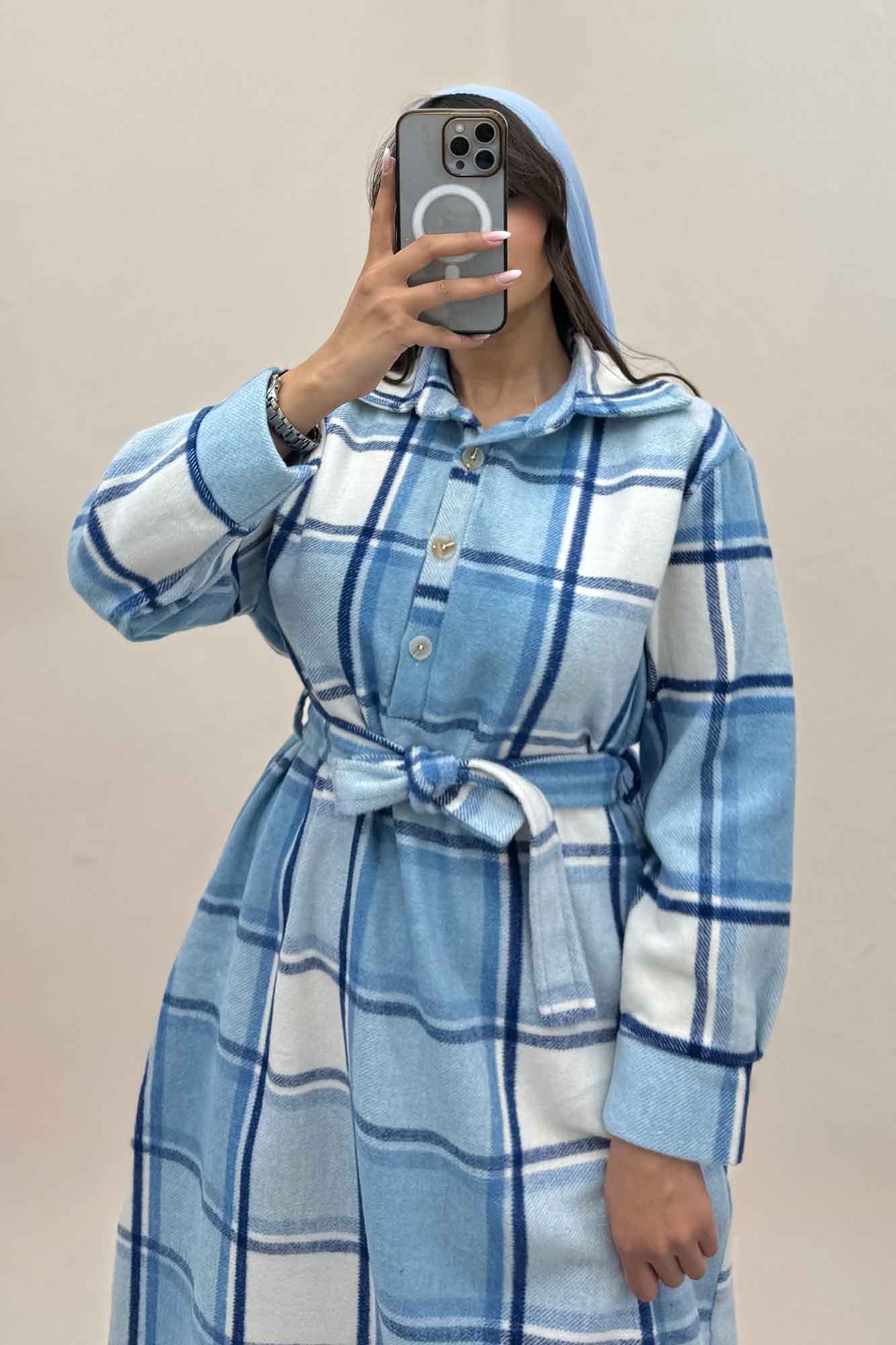 کفتان بلند فوتر پشمی چهارخانه کد 1135