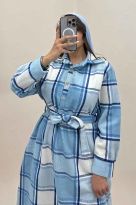 کفتان بلند فوتر پشمی چهارخانه کد 1135