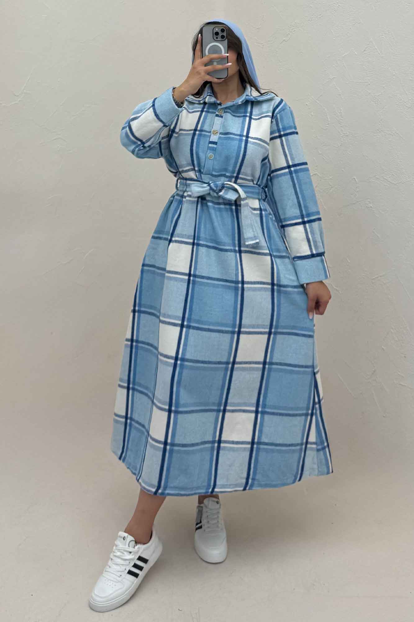 کفتان بلند فوتر پشمی چهارخانه کد 1135