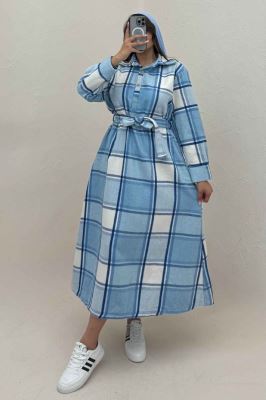 کفتان بلند فوتر پشمی چهارخانه کد 1135