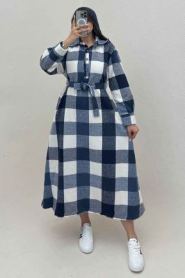 کفتان بلند فوتر پشمی چهارخانه کد 1135