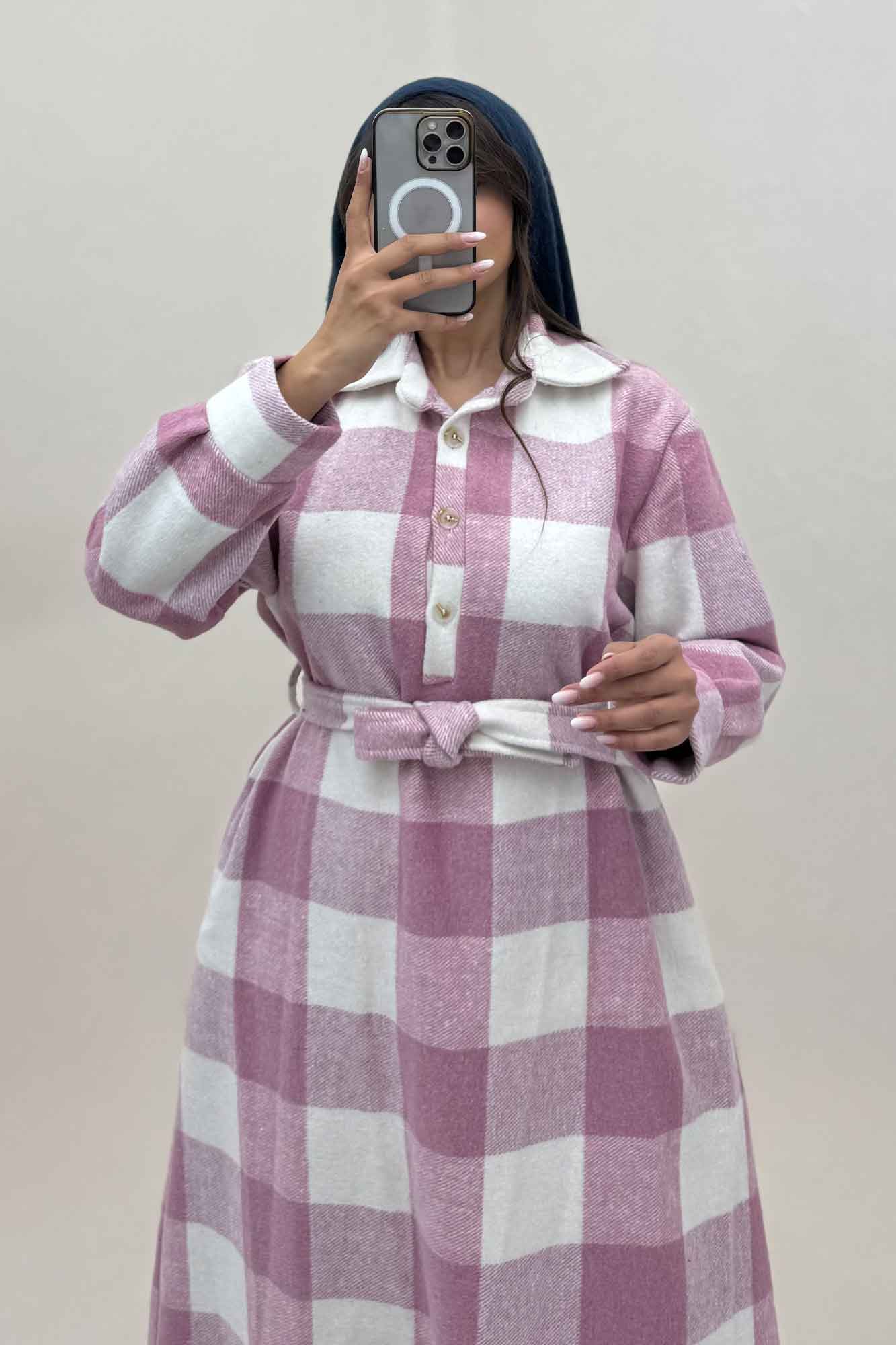 کفتان بلند فوتر پشمی چهارخانه کد 1135