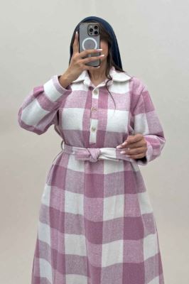 کفتان بلند فوتر پشمی چهارخانه کد 1135