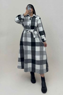 کفتان بلند فوتر پشمی چهارخانه کد 1135