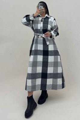 کفتان بلند فوتر پشمی چهارخانه کد 1135