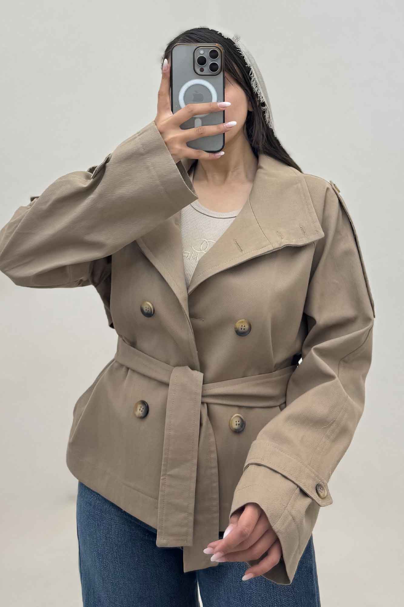 کت کتان کاپرا یقه دو حالته 