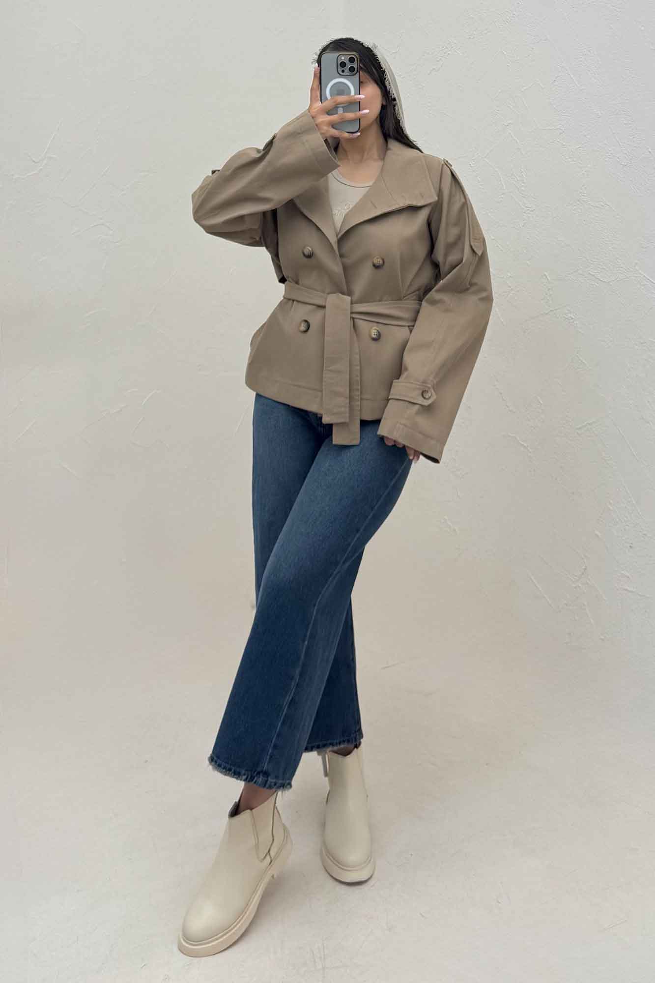 کت کتان کاپرا یقه دو حالته 