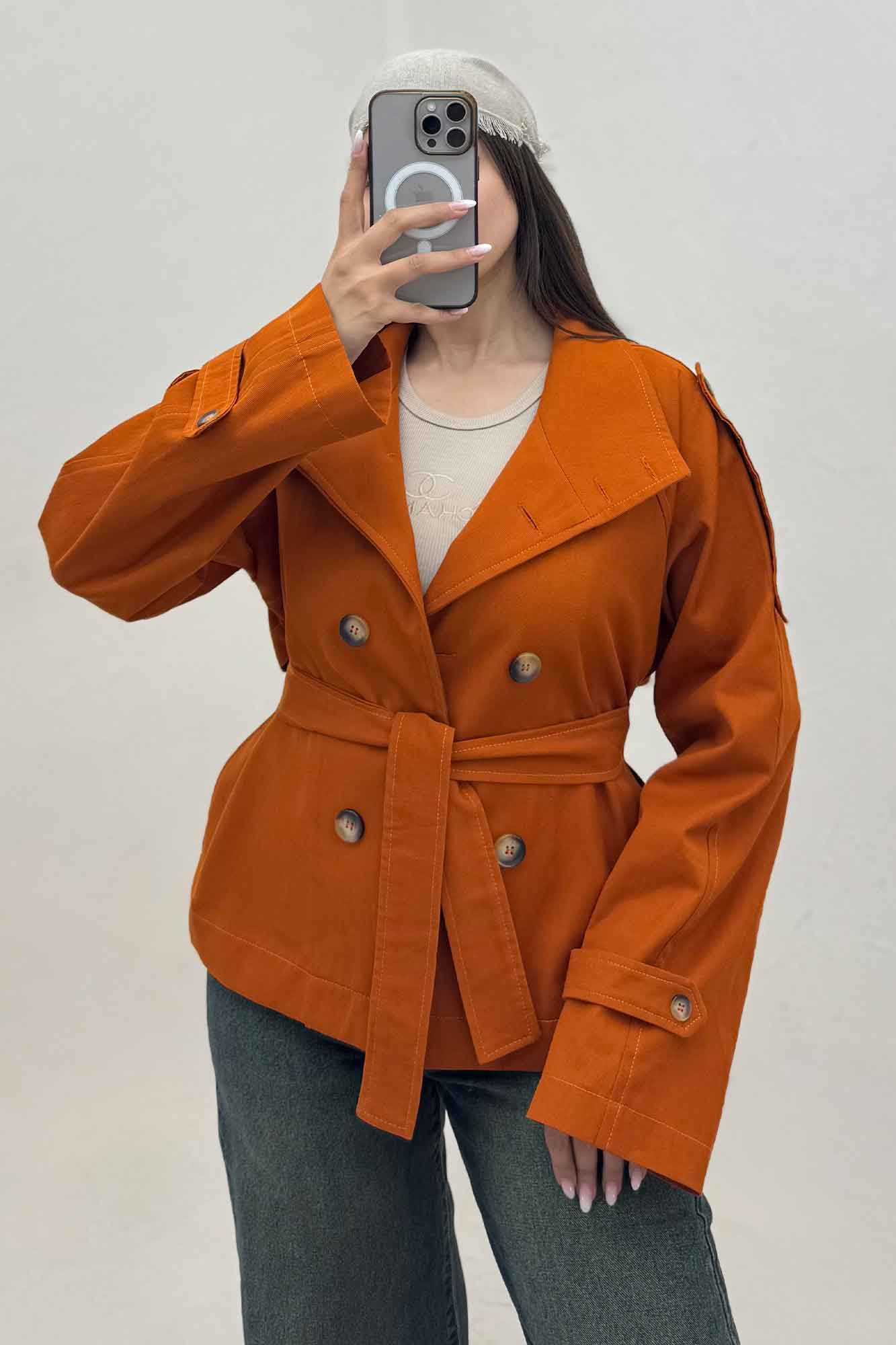 کت کتان کاپرا یقه دو حالته 