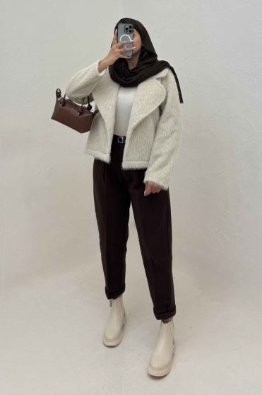 کت خز آستردار یقه انگلیسی