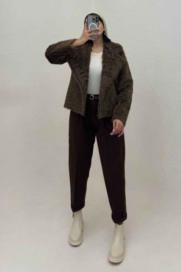 کت خز آستردار یقه انگلیسی