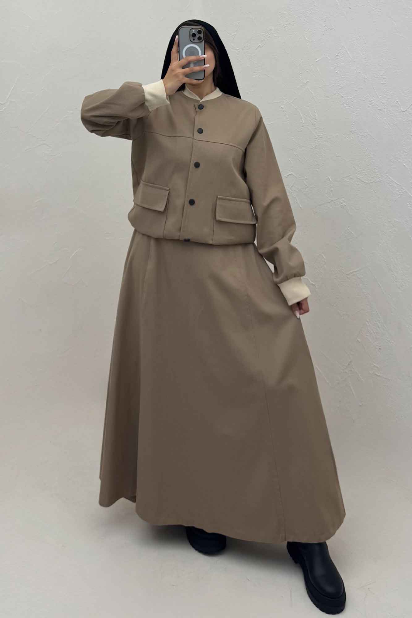 ست بامبر و دامن کتان کاپرا