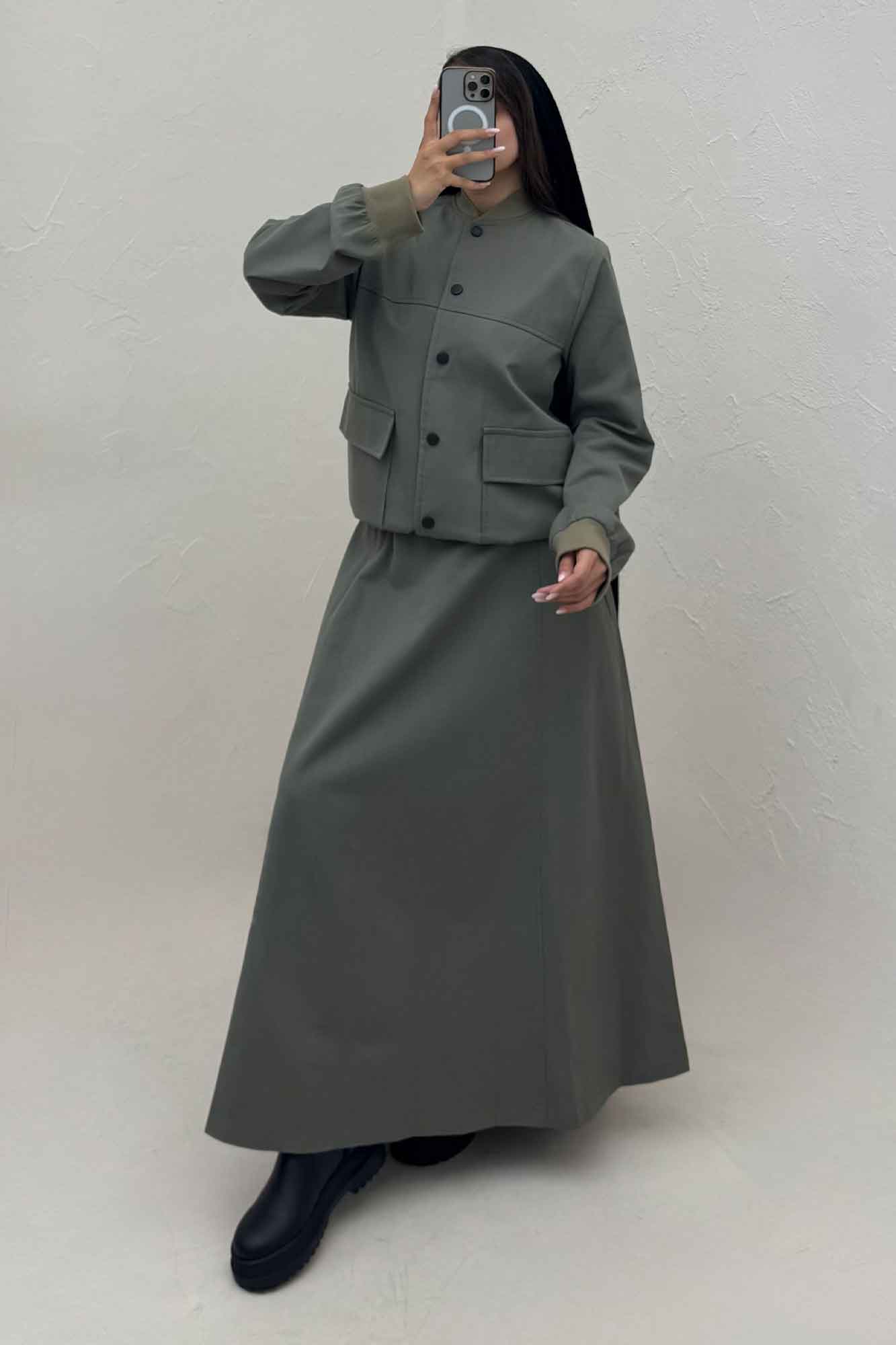 ست بامبر و دامن کتان کاپرا