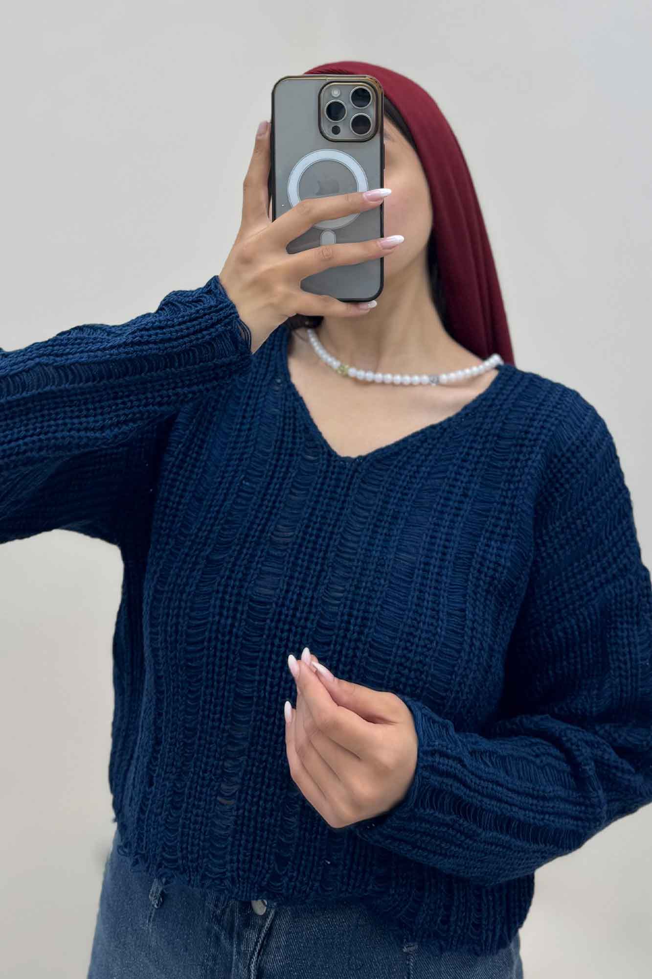 بلوز بافت درشت یقه هفت