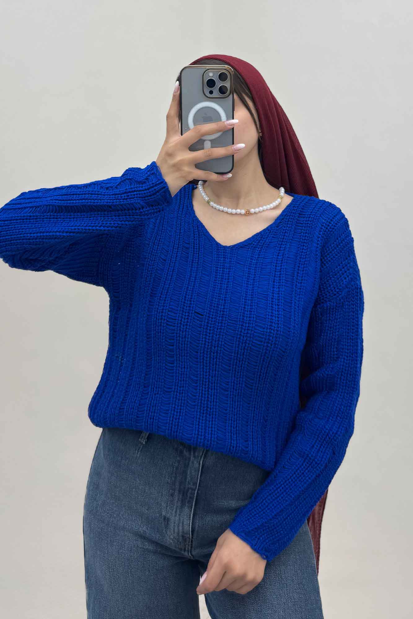 بلوز بافت درشت یقه هفت