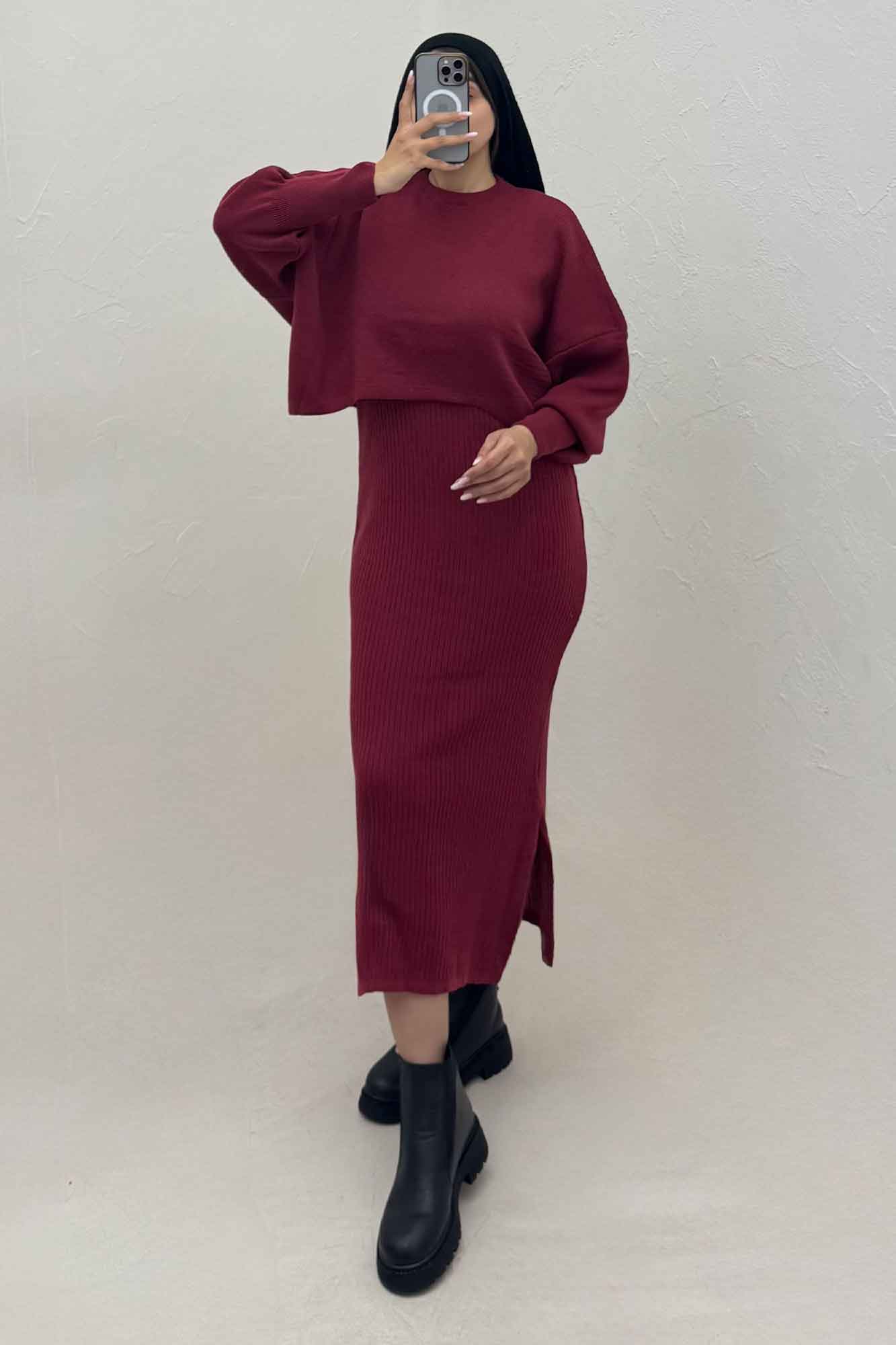 ست دو تیکه سارافن بافت کبریتی و رویه