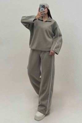 سویشرت و شلوار روناک نیم زیپ مغزی دوزی