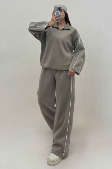 سویشرت و شلوار روناک نیم زیپ مغزی دوزی