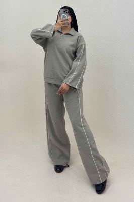 سویشرت و شلوار روناک نیم زیپ مغزی دوزی