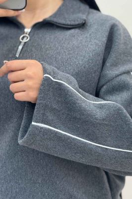 سویشرت و شلوار روناک نیم زیپ مغزی دوزی