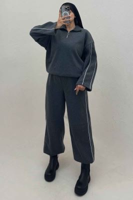 سویشرت و شلوار روناک نیم زیپ مغزی دوزی