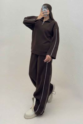سویشرت و شلوار روناک نیم زیپ مغزی دوزی