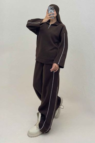 سویشرت و شلوار روناک نیم زیپ مغزی دوزی