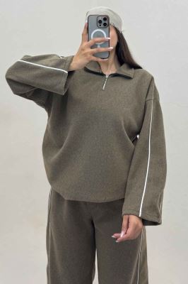 سویشرت و شلوار روناک نیم زیپ مغزی دوزی