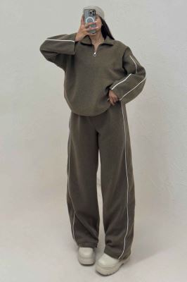 سویشرت و شلوار روناک نیم زیپ مغزی دوزی