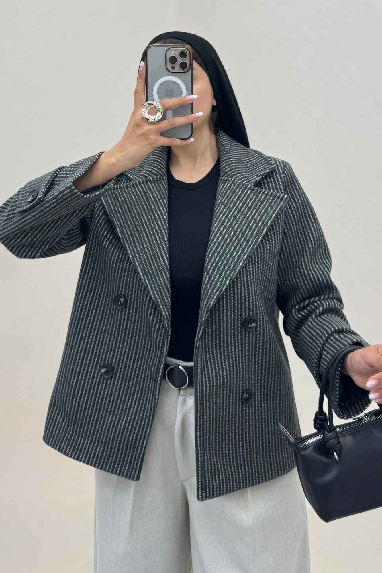 پالتو فوتر زنجیری آستردار چهار دکمه