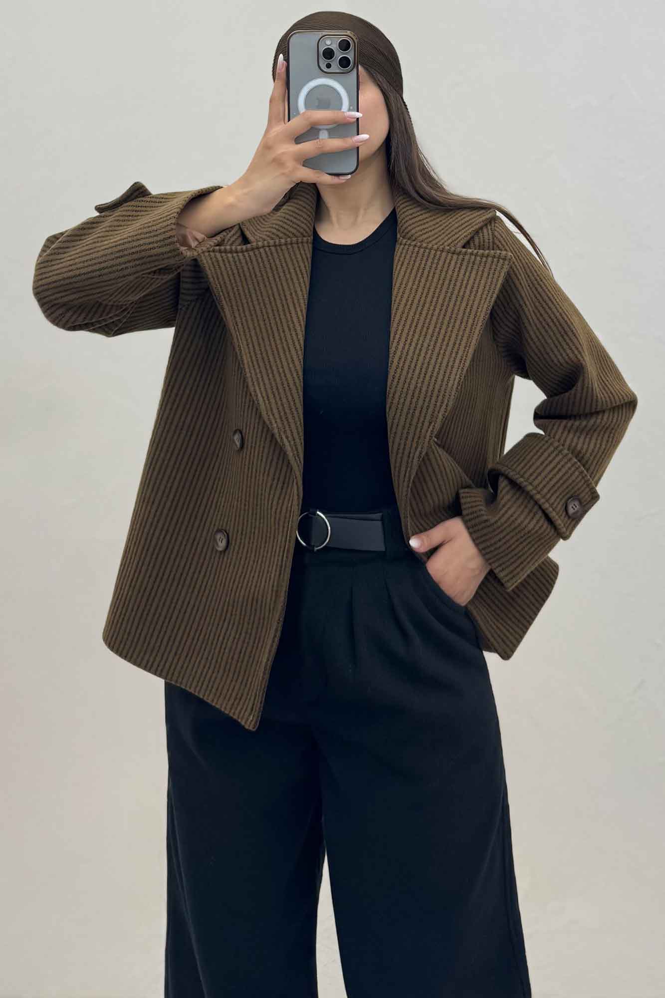 پالتو فوتر زنجیری آستردار چهار دکمه