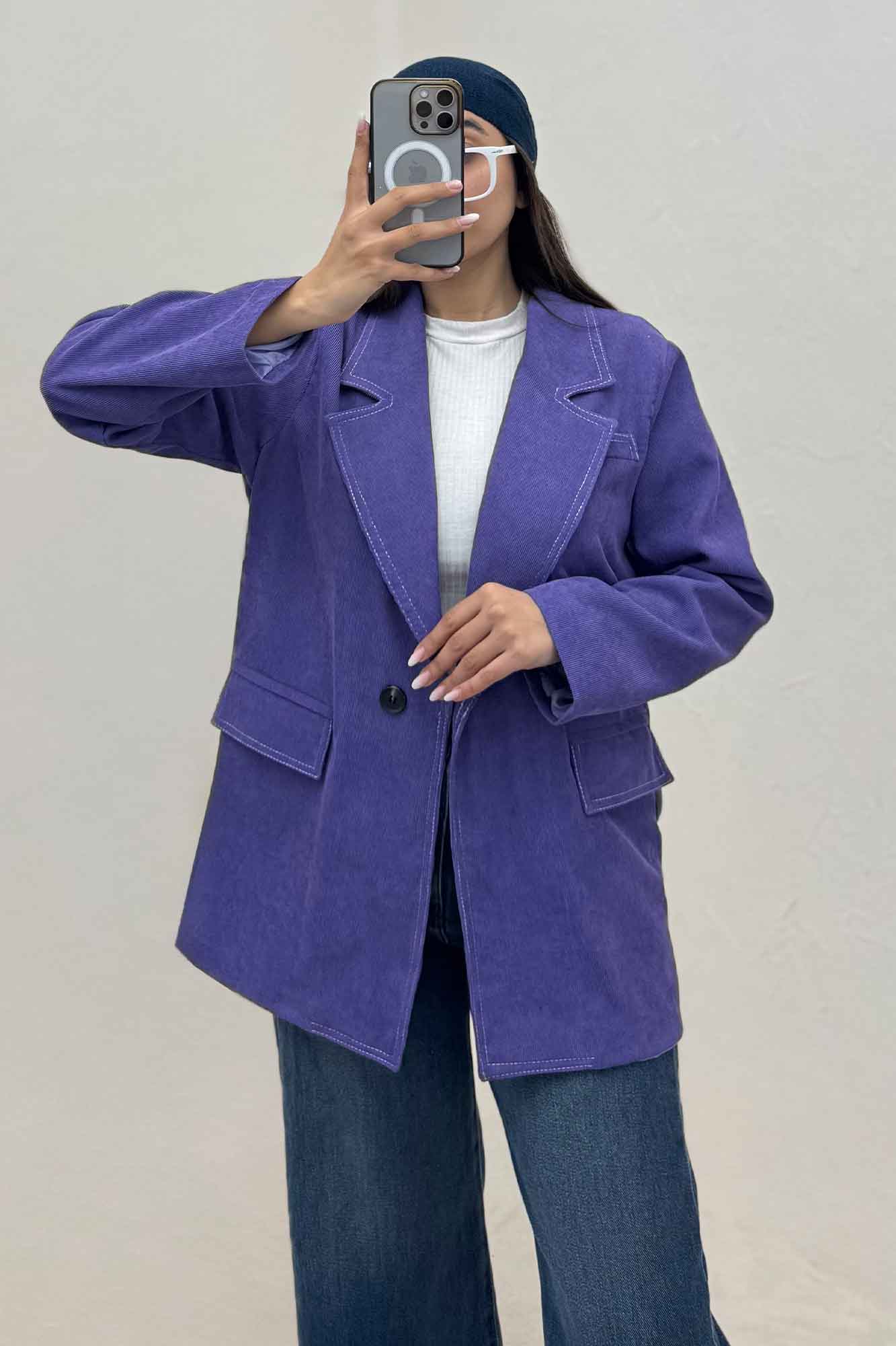 کت مخمل کبریتی آستردار لبه دوخت