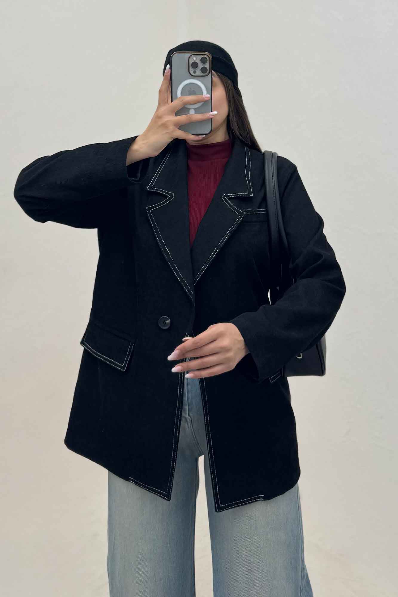 کت مخمل کبریتی آستردار لبه دوخت