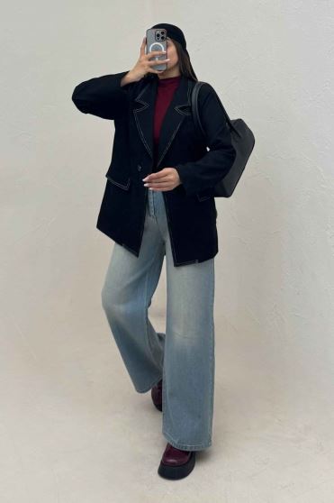 کت مخمل کبریتی آستردار لبه دوخت