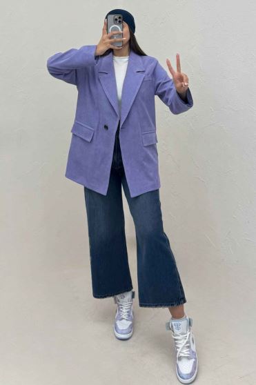 کت مخمل کبریتی آستردار لبه دوخت