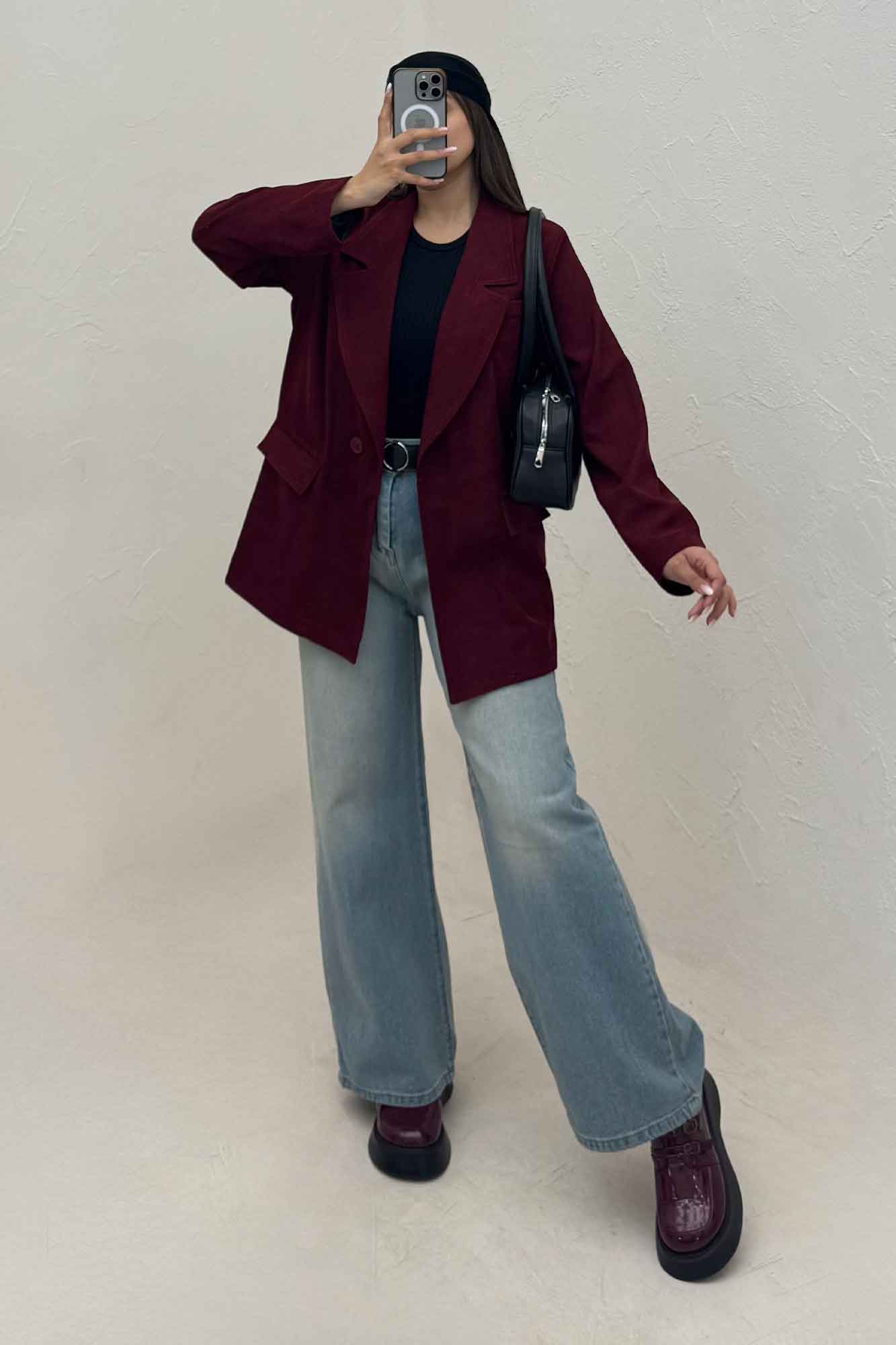 کت مخمل کبریتی آستردار لبه دوخت