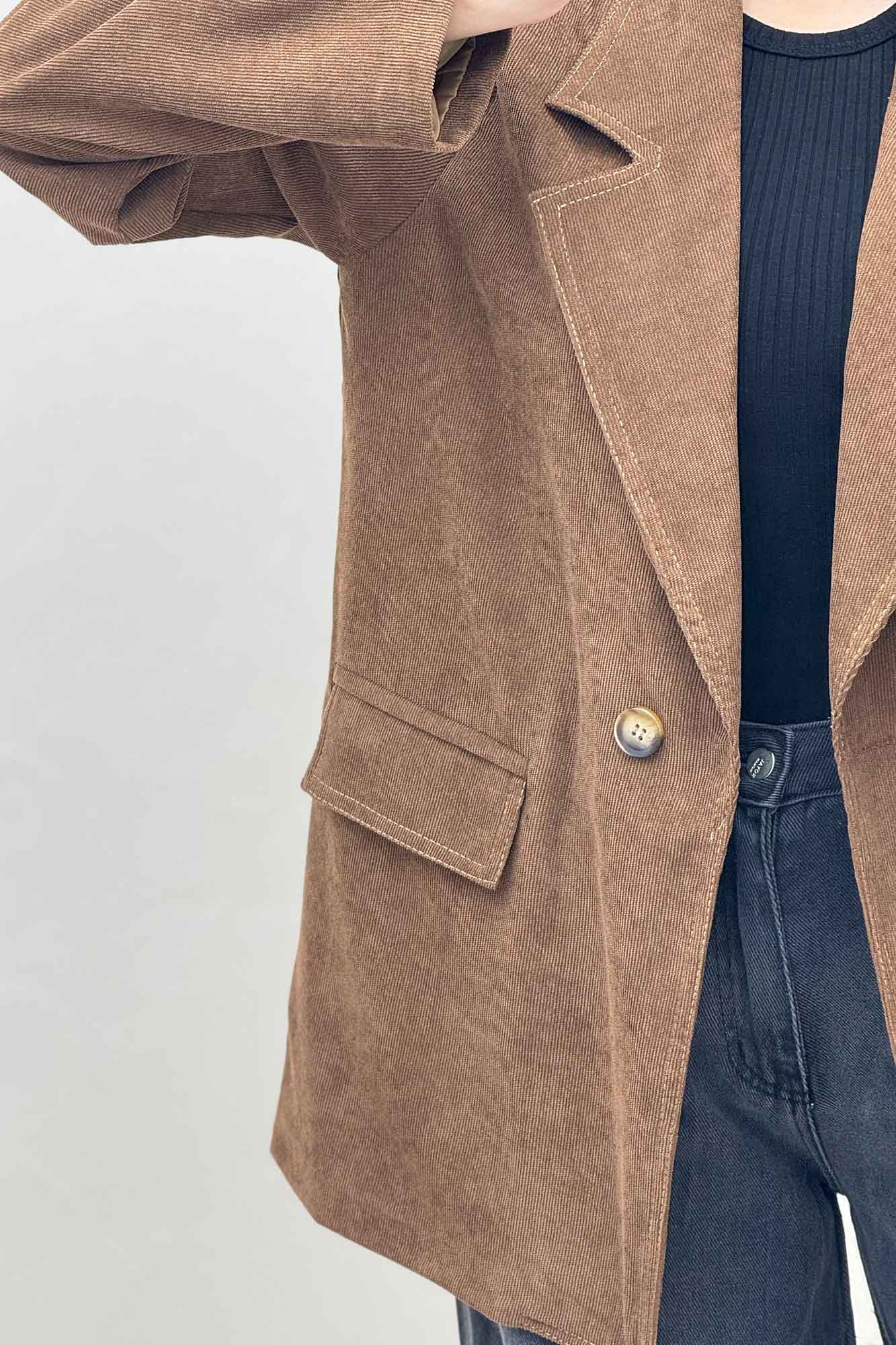 کت مخمل کبریتی آستردار لبه دوخت