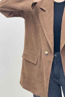 کت مخمل کبریتی آستردار لبه دوخت