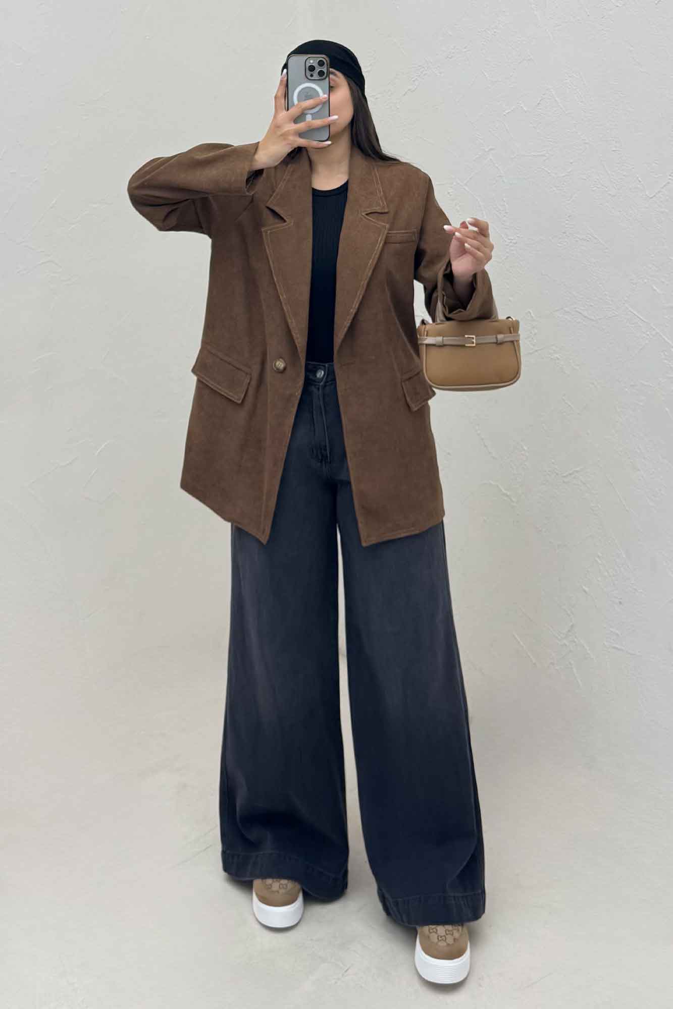 کت مخمل کبریتی آستردار لبه دوخت