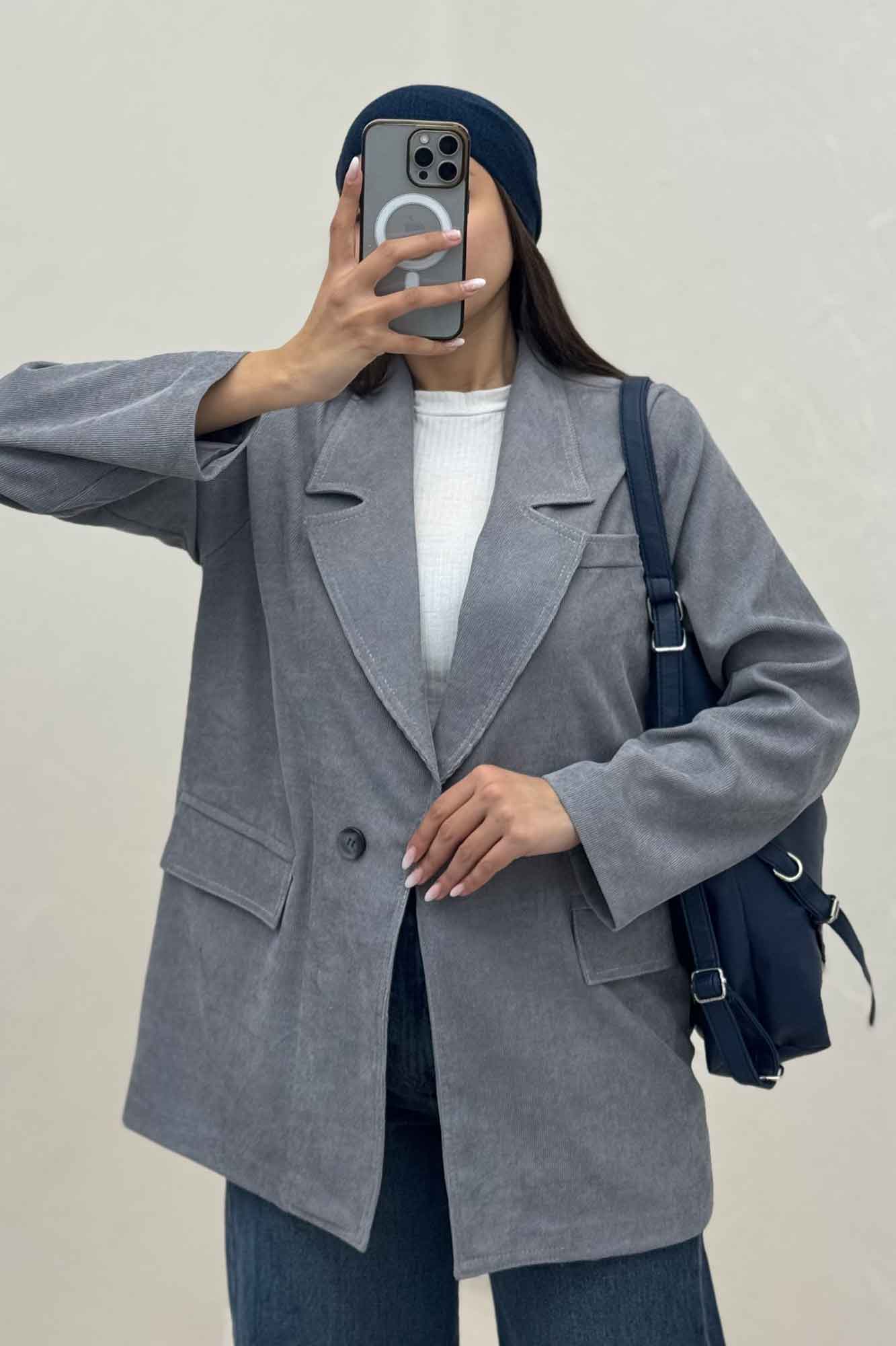 کت مخمل کبریتی آستردار لبه دوخت