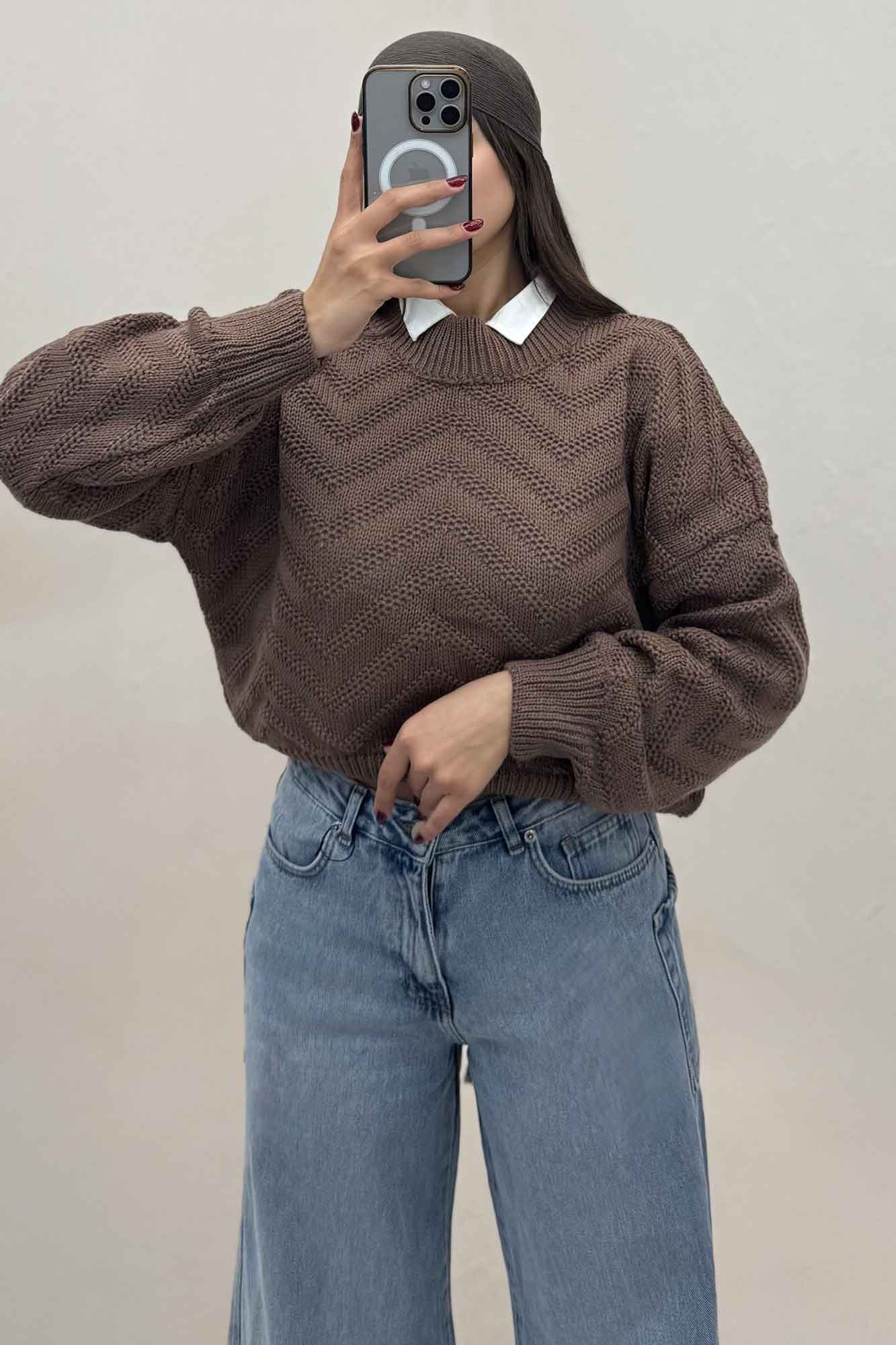 بلوز بافت یقه سه سانت طرح زیگزاگ کد 511