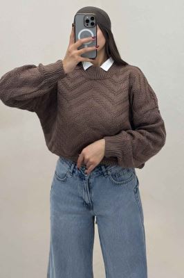 بلوز بافت یقه سه سانت طرح زیگزاگ کد 511