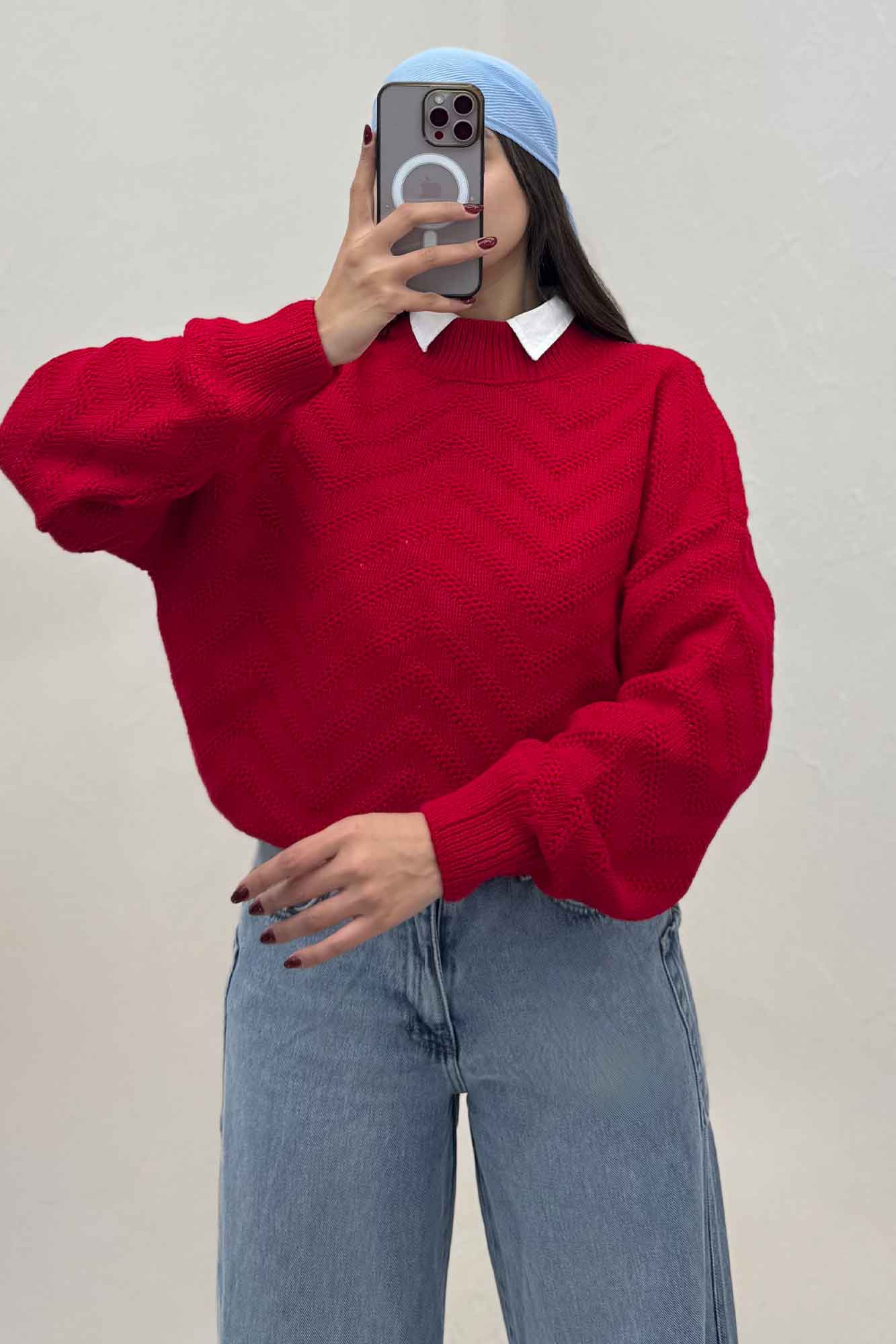 بلوز بافت یقه سه سانت طرح زیگزاگ کد 511